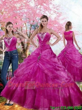 2015 Custom Made Fuchsia Quinceanera Dress with Beading and Pick-ups
