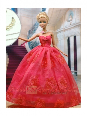 Beautiful Organza Red  Party Clothes Fashion Dress for Noble Barbie Doll