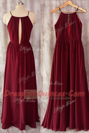 Sophisticated Floor Length A-line Sleeveless Burgundy Zipper