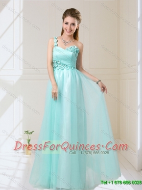 Feminine One Shoulder Floor Length Dama Dresses with Appliques