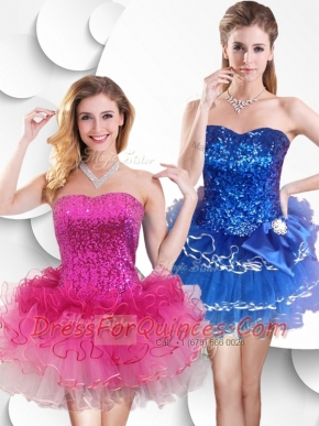 Hot Sale Short Strapless Sexy Prom Dress with Sequins and Ruffles