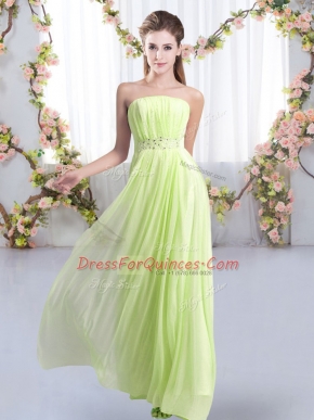Spectacular Yellow Green Lace Up Dama Dress Beading Sleeveless Sweep Train