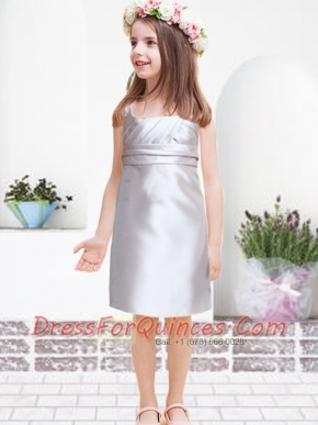 Beautiful Empire Straps Mini-length Ruching Flower Girl Dress in Silver