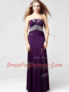 Smart Purple Zipper Prom Evening Gown Sequins Sleeveless Floor Length
