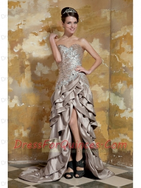 Prom Dress Brown Column Sweetheart High-low Taffeta and Sequin Beading