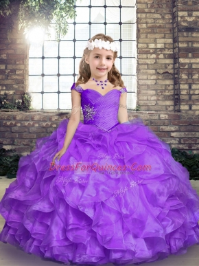 Ball Gowns Little Girls Pageant Dress Wholesale Lavender Straps Organza Sleeveless Floor Length Lace Up