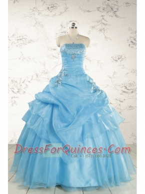 Pretty Aqua Blue Quinceanera Dresses with Appliques for 2015