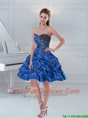 Sexy Blue Sweetheart Ruffled Layers and Beaded Prom Dresses for 2015