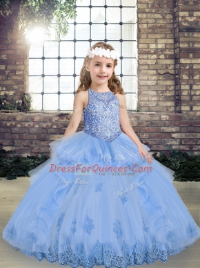 Lavender Scoop Lace Up Appliques Pageant Dress Sleeveless