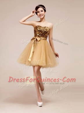 Custom Design Beading and Sashes ribbons Prom Gown Champagne Zipper Sleeveless Knee Length