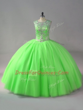 Sexy Scoop Sleeveless Vestidos de Quinceanera Floor Length Beading Tulle