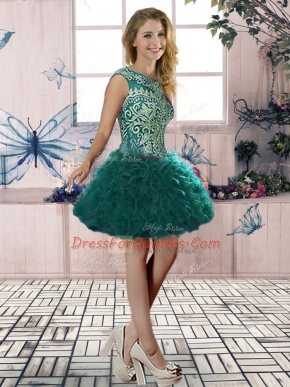 Luxurious Mini Length Ball Gowns Sleeveless Dark Green Prom Dress Lace Up