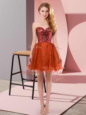 Mini Length Zipper Dress for Prom Red for Prom and Party with Sequins