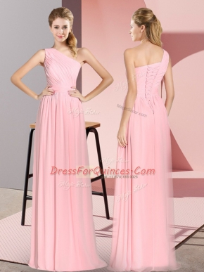 Admirable Pink Sleeveless Ruching Floor Length Homecoming Dress