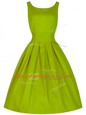 Low Price Knee Length Olive Green Quinceanera Court Dresses Scoop Sleeveless Lace Up