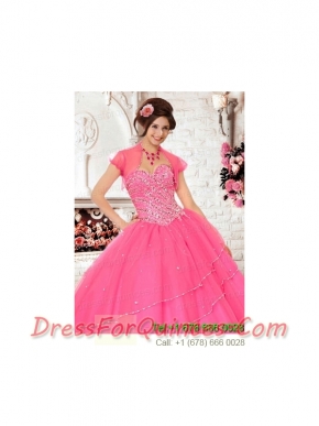 Exclusive Tulle Special Occasion Beading Quinceanera Jacket in Hot Pink