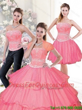 Beautiful 2015 Hot Pink Quinceanera Dresses with Beading and Ruffled Layers