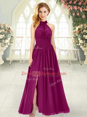 Empire Prom Evening Gown Burgundy Halter Top Chiffon Sleeveless Ankle Length Zipper
