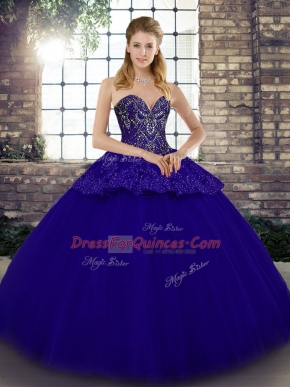 Flirting Blue Lace Up Vestidos de Quinceanera Beading and Appliques Sleeveless Floor Length