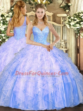 Floor Length Ball Gowns Sleeveless Light Blue Vestidos de Quinceanera Lace Up