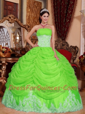 2013 Sexy Prom Dress In Spring Green Strapless Floor-length Organza Beading For Quinceanera Dress