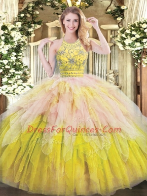 Sumptuous Multi-color Sleeveless Beading and Ruffles Floor Length Quince Ball Gowns