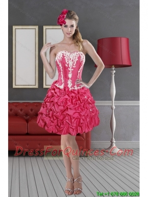 Hot Pink Sweetheart 2015 Pretty Christmas Party Dresses with Pick Ups and Embroidery