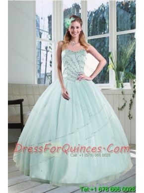 2015 Best Apple Green Strapless Sweet 15 Dresses with Beading