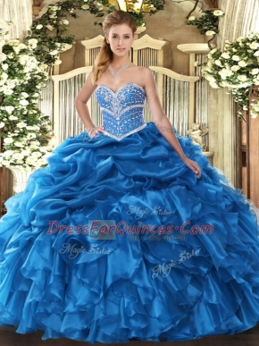 Floor Length Ball Gowns Sleeveless Blue Quinceanera Dress Lace Up