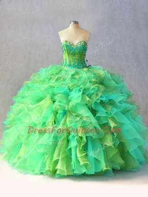 Multi-color Lace Up Sweetheart Beading and Ruffles 15 Quinceanera Dress Organza Sleeveless