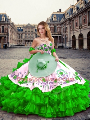 Glorious Floor Length Green Ball Gown Prom Dress Sweetheart Sleeveless Lace Up