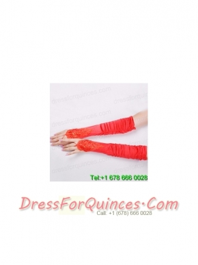Classical Satin Fingerless Elbow Length Evening Gloves With Appliques And Ruching