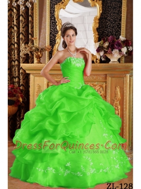 Sweet 16 Dresses In Spring Green Ball Gown Strapless With Embroidery Organza