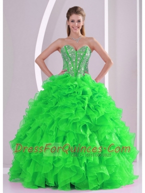 Ball Gown Sweetheart Ruffles and Beading Organza Pretty Quinceanera Dresses