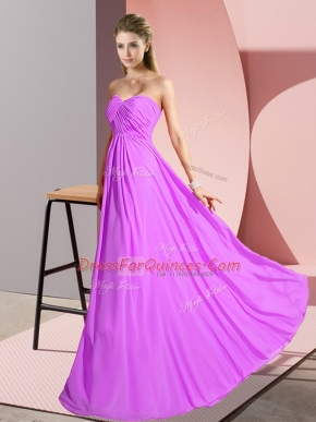 Stunning Lilac Sleeveless Floor Length Ruching Lace Up Prom Dresses