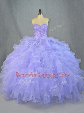 Decent Sweetheart Sleeveless Organza Quinceanera Gowns Beading and Ruffles Lace Up