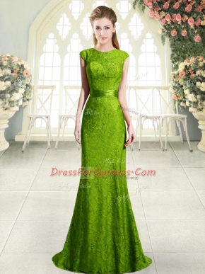 Sleeveless Sweep Train and Beading and Lace