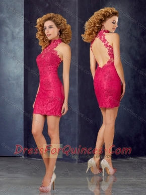 New Style Column High Neck Laced Prom Dress with Open Back