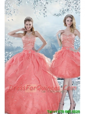 2015 New Style Beading Quinceanera Dresses in Watermelon