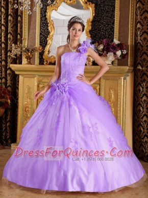 2014 Lavender Ball Gown Lace-up One Shoulder Floor-length Cheap Quinceanera Dresses