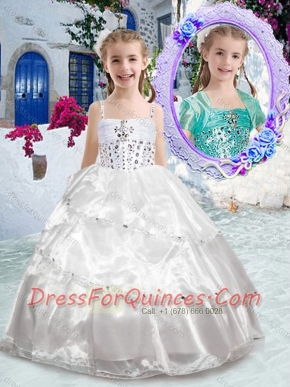 Pretty Spaghetti Straps Ball Gown Beading Flower Girl Dresses