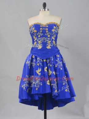 Royal Blue Sweetheart Neckline Embroidery Prom Party Dress Sleeveless Lace Up