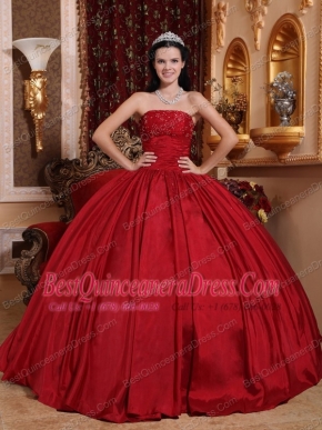 Wine Red Ball Gown Strapless Floor-length Taffeta Beading Quinceanera Dress