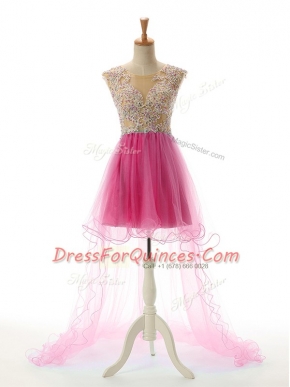 Traditional Scoop Sleeveless Tulle Prom Dresses Appliques Backless