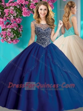 Elegant Beaded and Applique Quinceanera Dress with See Through Scoop