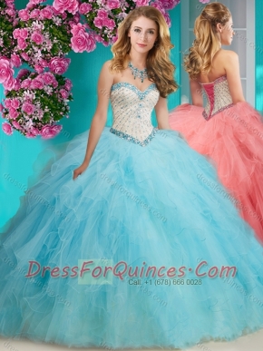 Affordable Beaded and Ruffled Organza Quinceanera Gown with Big Puffy