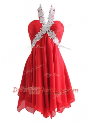 Chiffon Sweetheart Sleeveless Zipper Appliques Prom Dress in Red