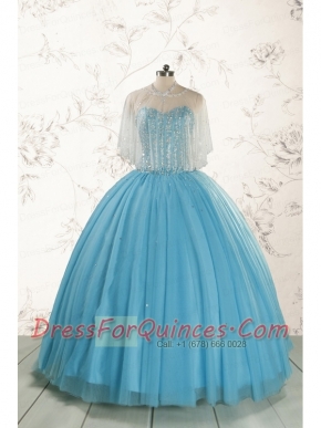 2015 Ball Gown Baby Blue Beading Quinceanera Dress with Wraps