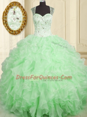 Straps Lace Up Beading and Ruffles Sweet 16 Dress Sleeveless