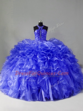 Ball Gowns Sleeveless Blue Sweet 16 Dress Brush Train Zipper